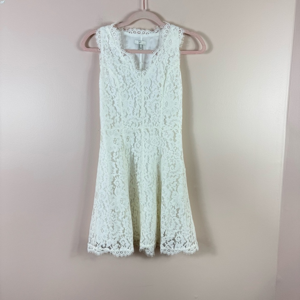 JOIE womens size XXS white lace v neck sleeveless fit and flare dress